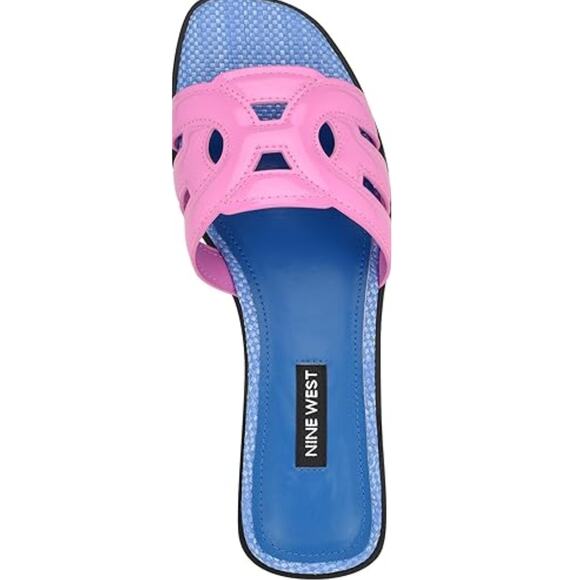 NEW Nine West Geena Cutout Flat Slip-On Sandals Light Magenta Patent Size 7.5M - Picture 3 of 6